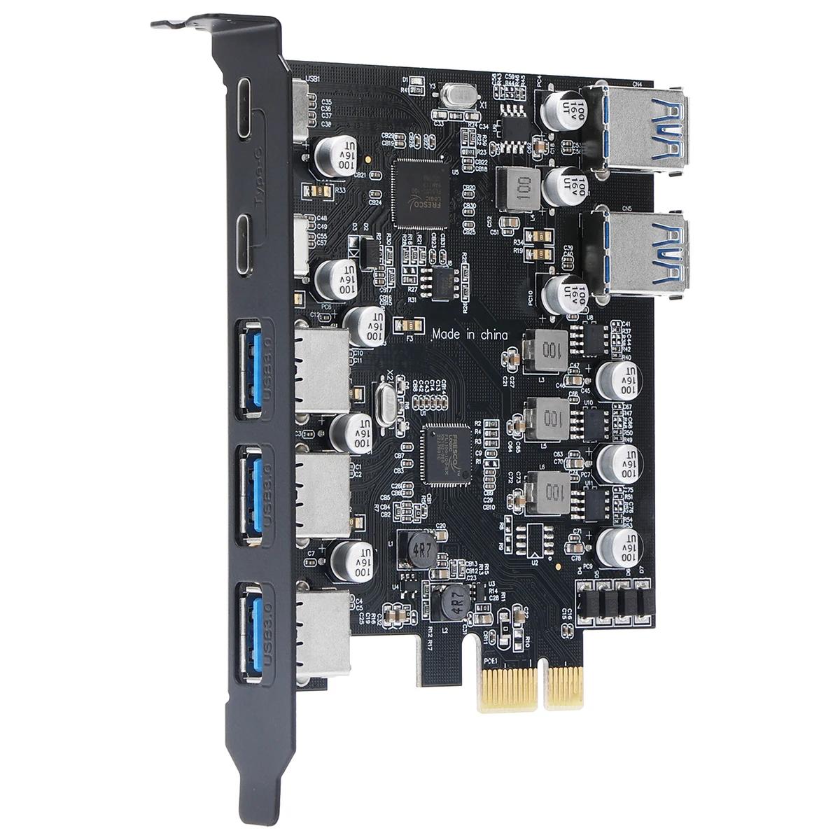 HAGOOGI PCIe-USB 3.0 5X USB-A  2X USB-C Ʈ Ȯ ī, PCI Express  USB 3  ȯ ũž pc 